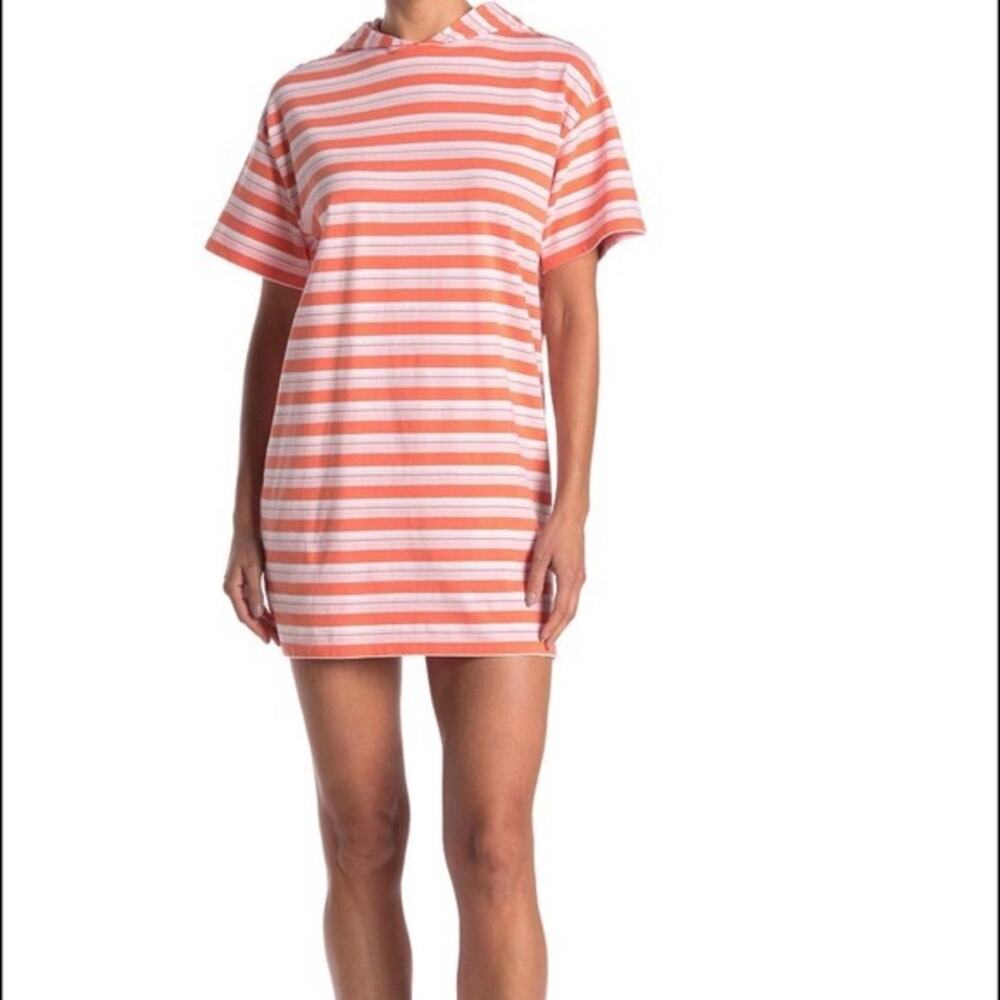 Abound Orange, Pink, and White Striped Short Sleeve Dress with Hood Size XS